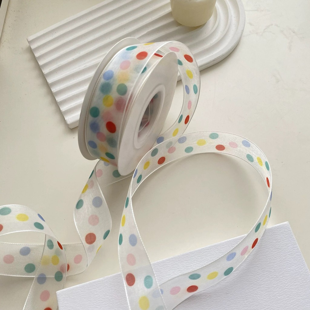 

25Y Dots Organza Ribbon Polyester Clear Yarn Ribbons Gift Wrapping Supplies DIY Craft Bow for Event Party Decoration Baking Tie