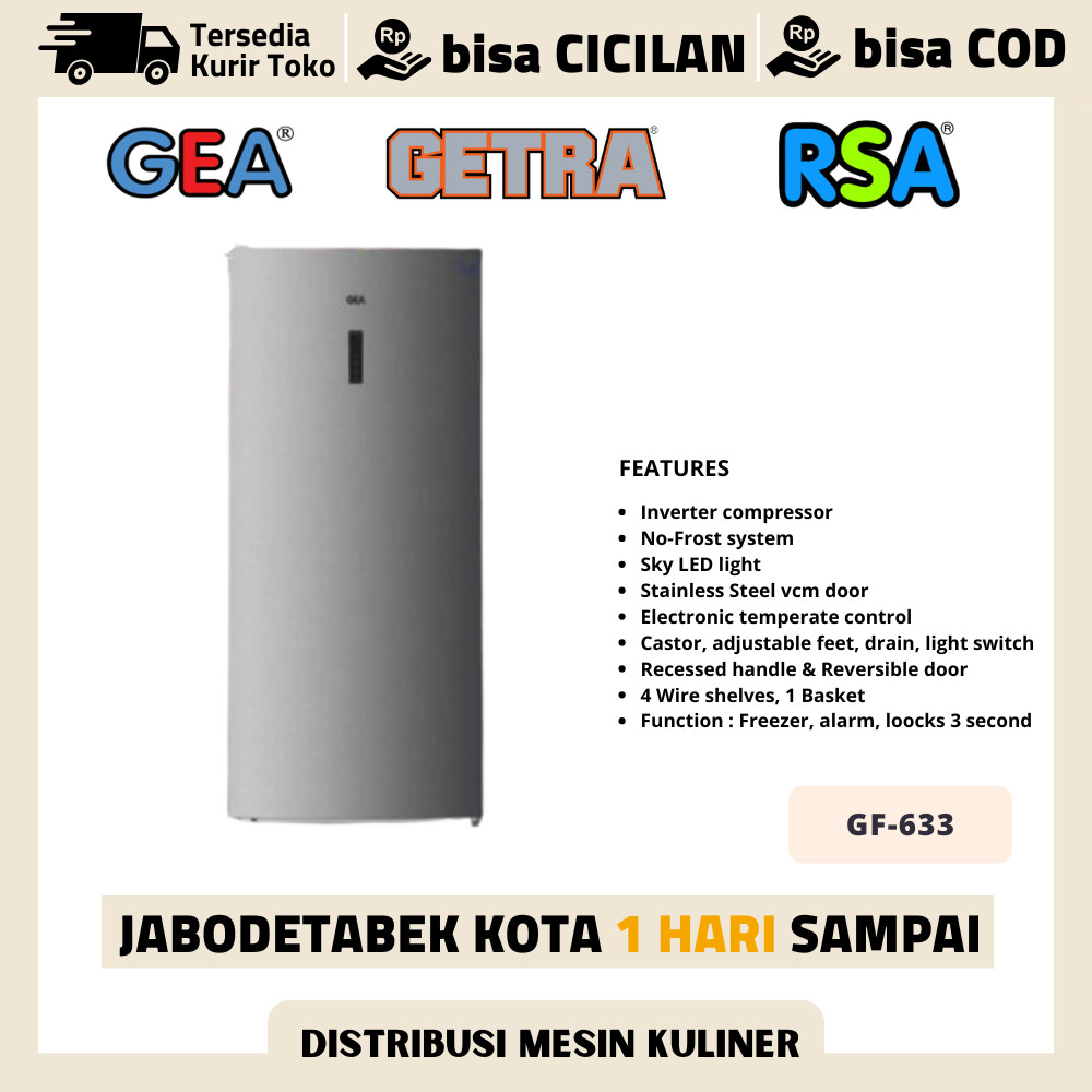 Kulkas 1 Pintu Gea Gf 633 Upright Freezer Inverter Garansi Resmi