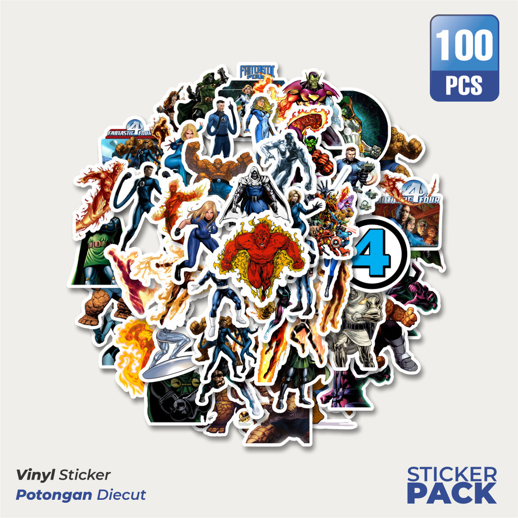 

100 PCS STIKER Stiker Marvel Series Fantastic Four Karakter Kartun Mix Waterproof Aesthetic- Untuk Laptop, Motor, dan Helm - Paper Stationery Pack