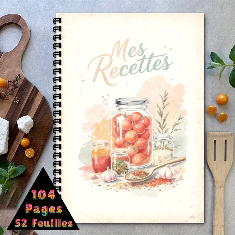 

A5 Spiral binding recipe collection notebook , Can Hold Up to 100 Recipes - Kitchen-Inspired Design with Watercolor Background