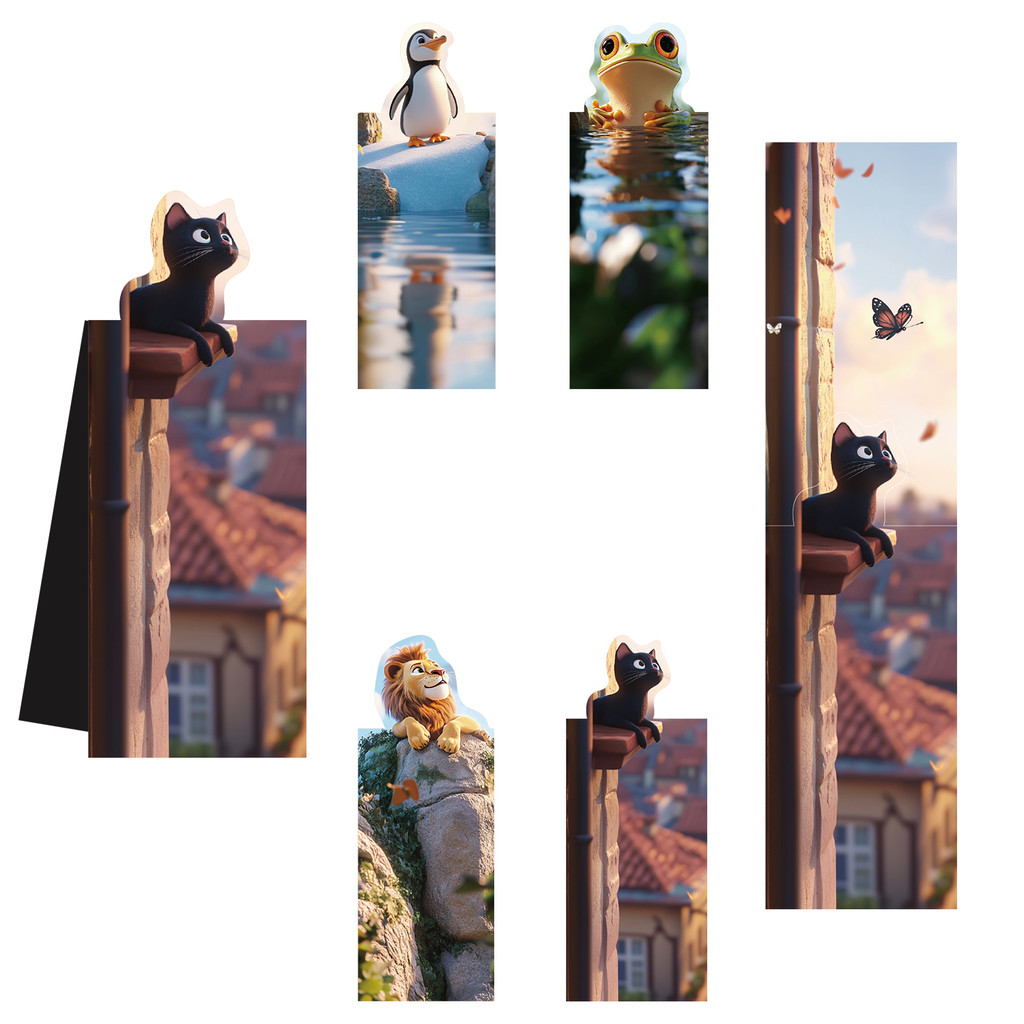 

4Pcs Cartoon Animals Design Magnetic Bookmarks Cardboard Book Marker Clips Frog Penguin Lion Cat Perfect Gift for Book Lovers