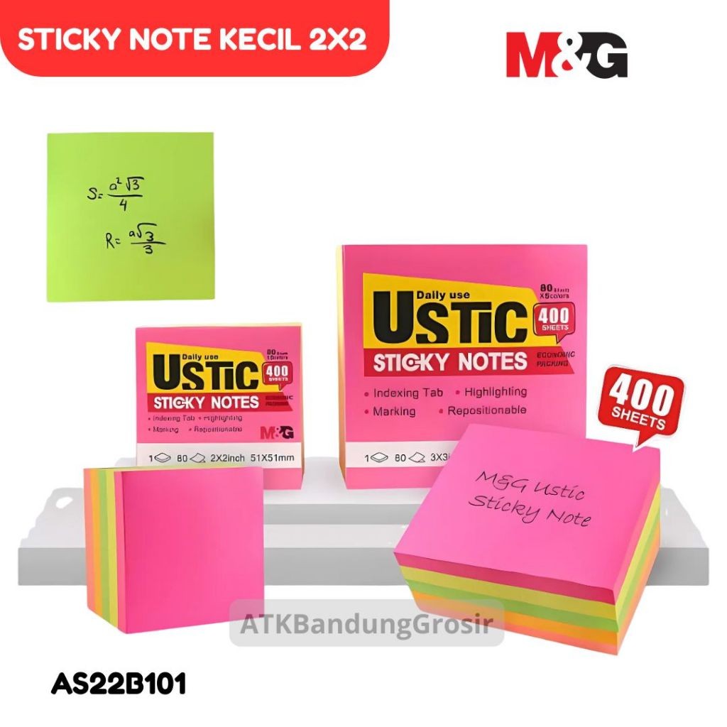 

Memo Stick / Sticky Note M&G Daily Use Ustic 400 Sheet #AS22B101 Kertas Memo 51x51mm Isi 5 Warna YS-492