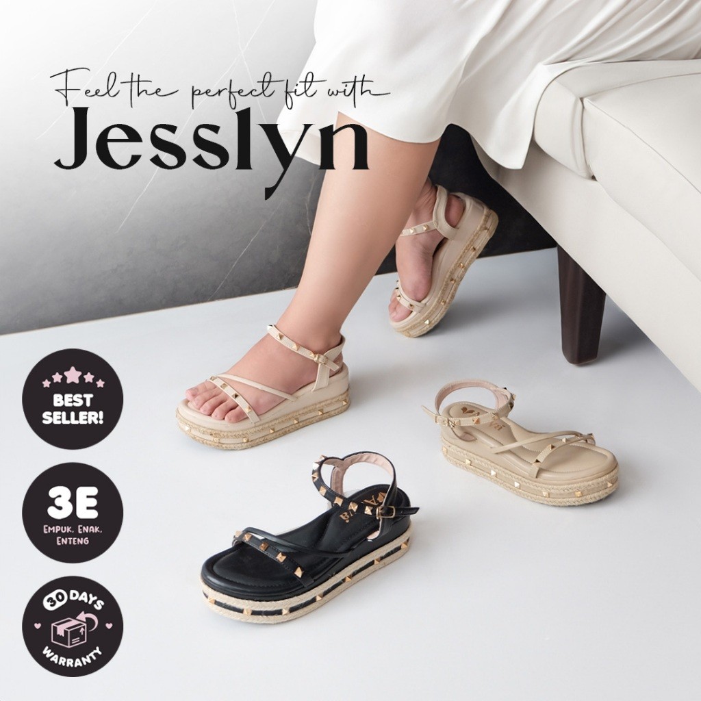 Jesslyn Sandal Wedges Stud Wanita Studed Platform 6cm Sendal Kondangan Valentino (UAL6004)