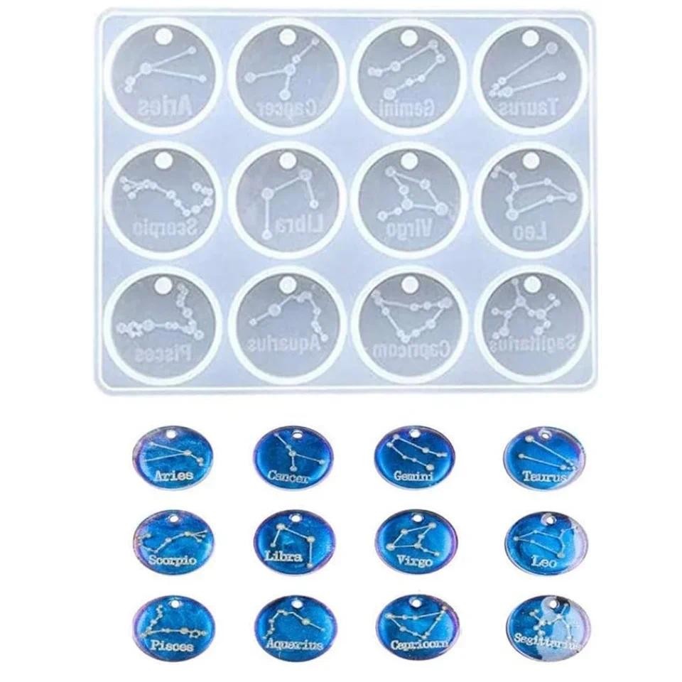

12 Zodiac Constellation Resin Molds, Round Zodiac Sign Epoxy Resin Molds for Jewelry Making DIY Craft, Resin Keychains, Clay Cra