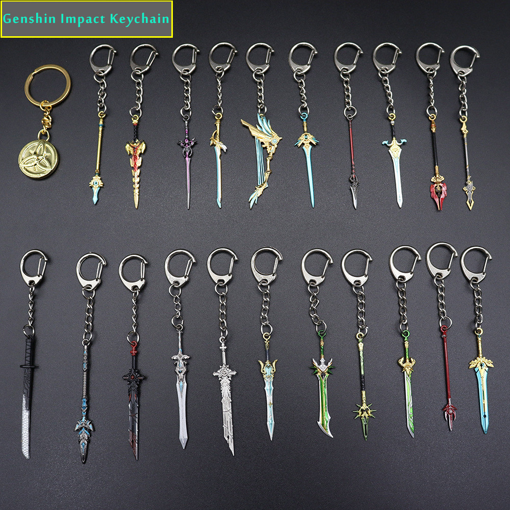 6cm Mini Genshin Impact Sword Keychain Character Zhongli Venti Jean Weapon Metal Keyring Skyward Bla