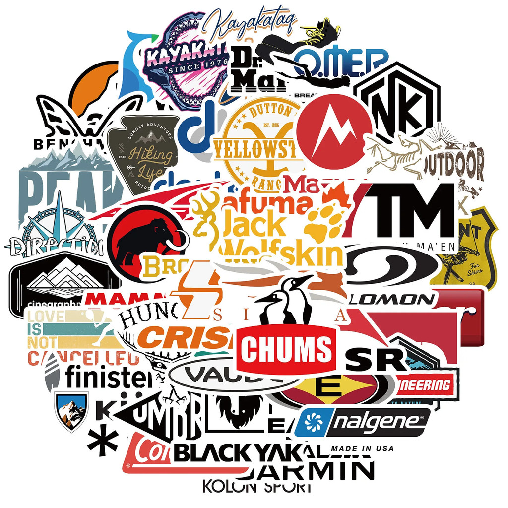 

50Pcs Outdoor Brand Cartoon Stickers Cool Brand Logo Stickers Laptop Diy Scrapbook Aesthetic Art Decal Decor Stickers
