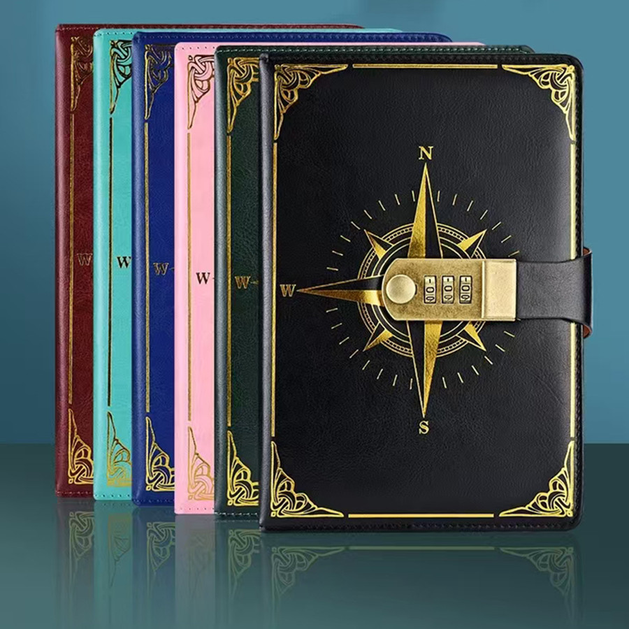 

Retro Password Book A5 With Lock Diary Notebook Creative Traveler Compass Hand Ledger Student Notepad Stationery Secretly Note
