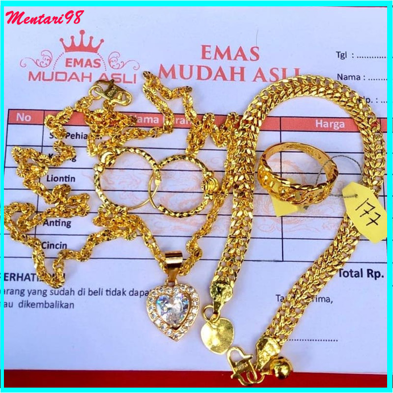 Promo.....set perhiasan emas gold 24k lapis emas mudah kadar 17,7 dapat nota toko