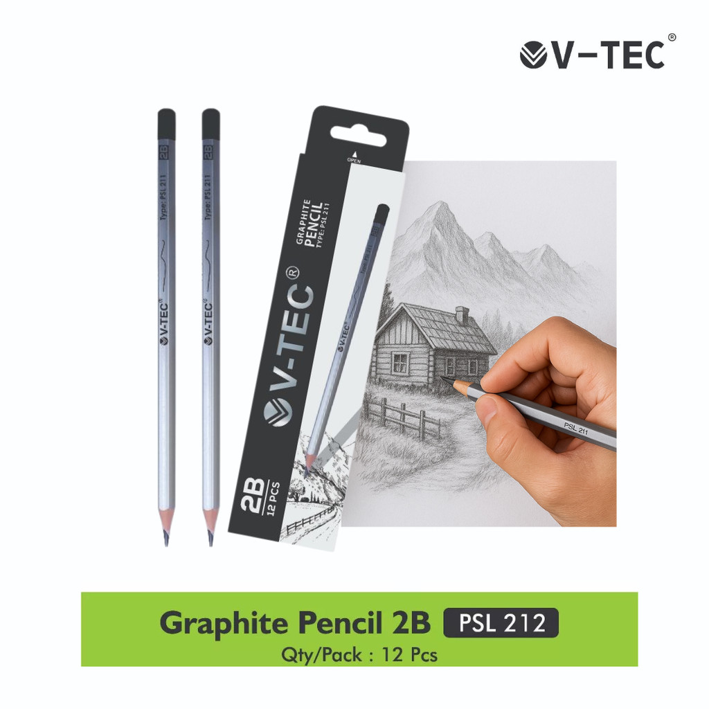 

[ATK88] 1 PAK Pensil Kayu 2B V-Tec PSL-211 Silver Pensil Sekolah / Wooden Graphite Pencil