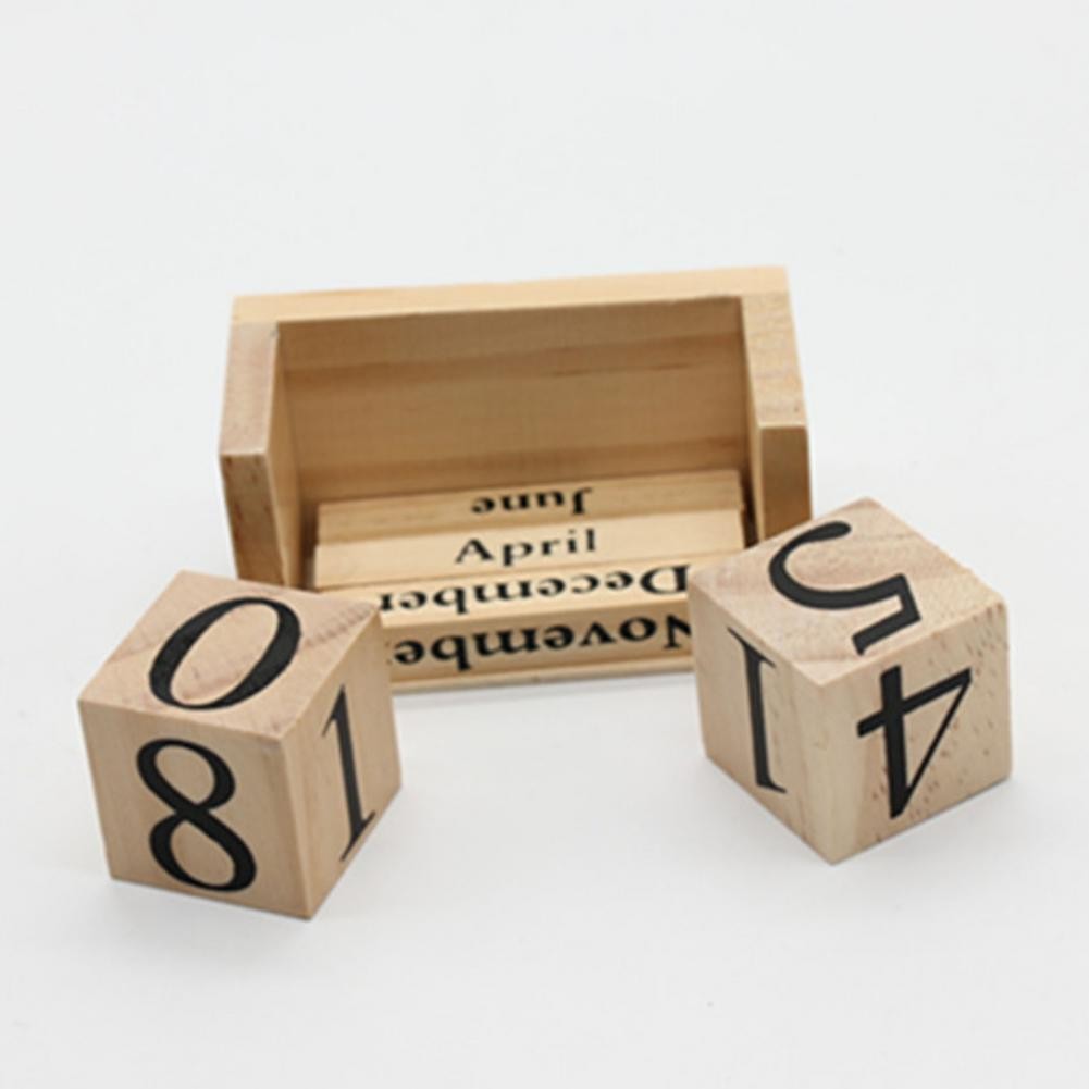 

Compact Desk Calendar Rustic Wooden Blocks Perpetual Calendar for Home Office Decor Farmhouse Style Month Date Display
