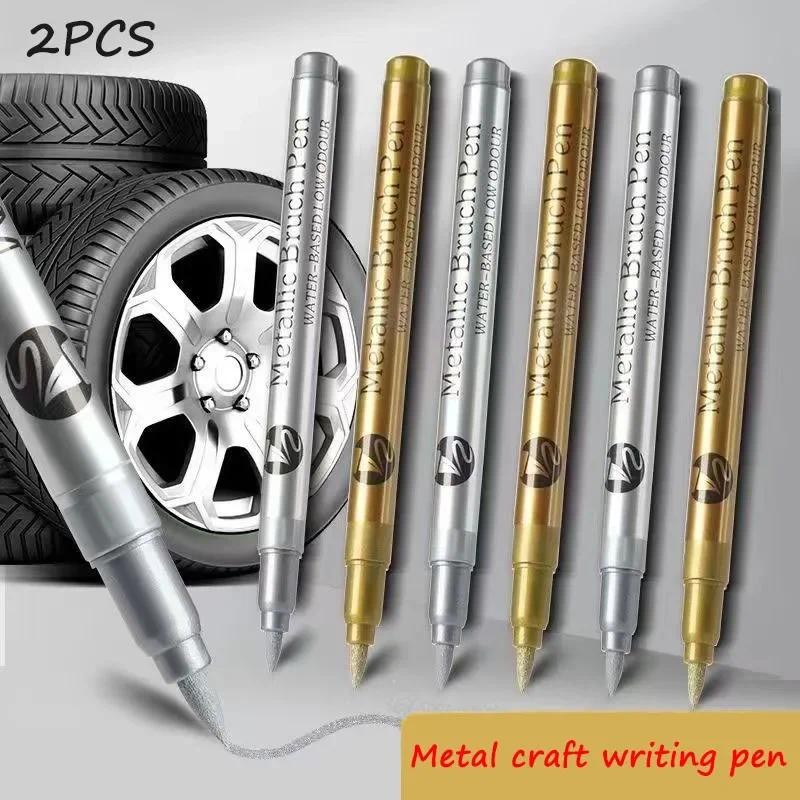 

2PCS Premium Golden & Silvery Metal Oil Marker Pens, Signature Pens, Golden/Silvery Craft Pens, for Painting, Crafts Resin Molds