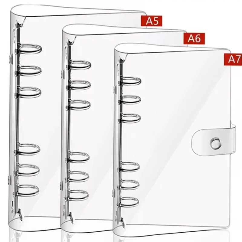 

A7 A6 A5 Loose Leaf Binders Transparent Soft PVC 6 Hole Notebook Cover DIY Document Bag Clear Snap Button Close Case