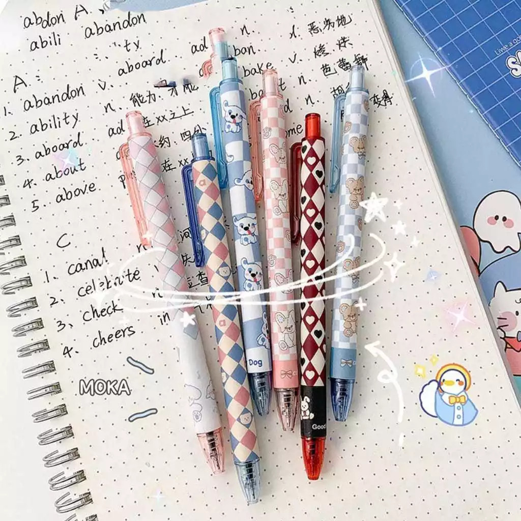 

Pulpen Gel Set 6pcs / Set Pulpen Mekanik Karakter Lucu Isi 6pcs