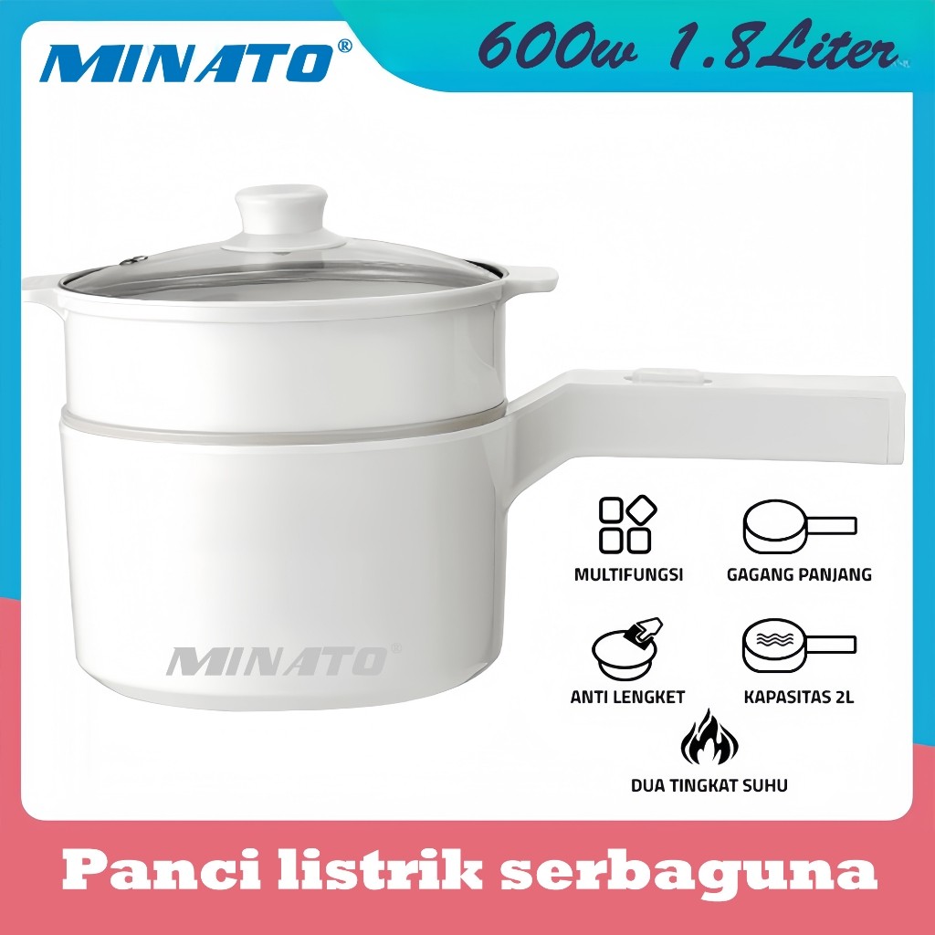 MINATO Panci Listrik Fry Pan Electric (2in1) M-P600 - Panci Penggorengan Keramik Elektrik Free Steam