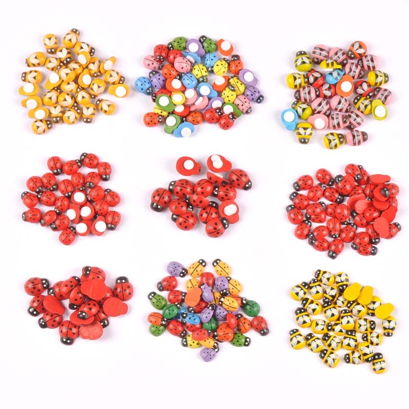 

50pcs Painted Cartoon Self-Adhesive Bee and Ladybug sticker Wood Craft Cabochon Scrapbooking Decoration