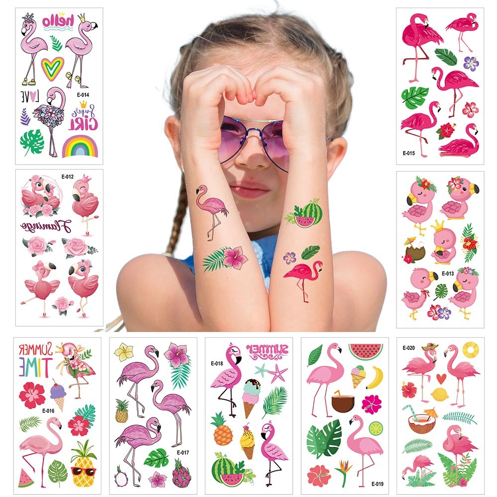

10sheets Flamingo Temporary Tattoos Sticker Waterproof Fake Tattoos Hawaiian Summer Tropical Luau Birthday Flaming Party Decor