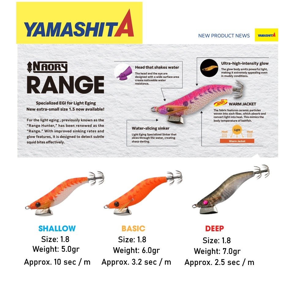 FHIRMAN.CO Umpan Cumi Sotong Yamashita Naory Range 2025 1.8B 1.8S 1.8D Basic Shallow Deep Egi Squid 