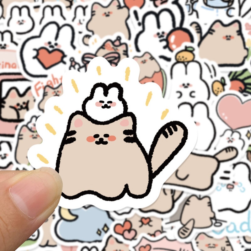 

60 PCS Cute Cartoon Animals Cat Rabbit Sticker Scrapbook Phone Stationery Kawaii Sticker Waterproof Sticker Children Toys Gifts