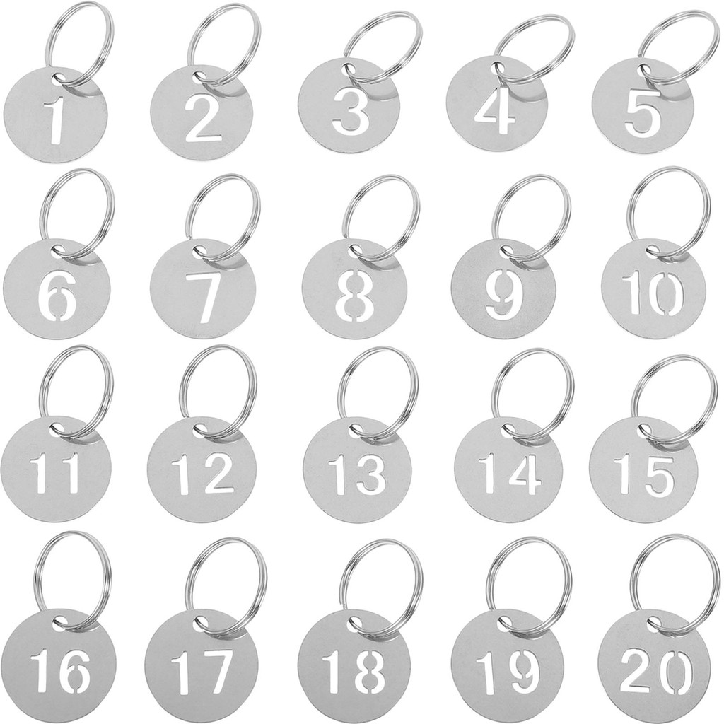 

20 Pcs Stainless Steel Number Plate Hanging Tags Metal Numbered Labels Key Identifier Tag Key Ring Tags With Ring Keychain Tag