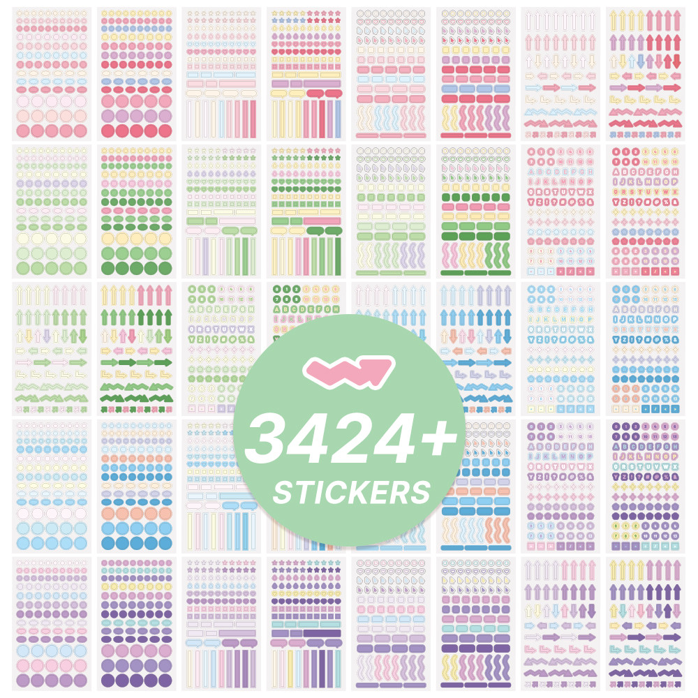 

40 sheets Colorful Paper Index Label Stickers 3424+ pcs Planning Stickers Diary Notes Marking Aesthetic Creative Stickers