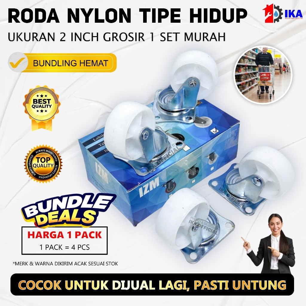 1set isi 4pcs Roda Etalase 2" Roda Nilon 2 inch Roda Caster Roda Gepeng Nilon Putih / Roda Nylon Nil