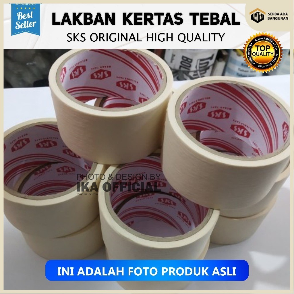 

SAB LAKBAN KERTAS / MASKING TAPE SKS 2 INCH / 48 MM LIST NGE CAT TEMBOK / BISA DITULIS LEM ASLI 100%