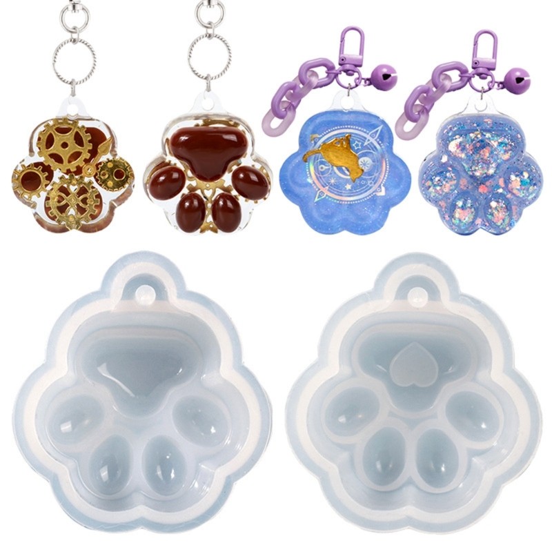 

DIY Cat Paw Keychain Silicone Mold with Hole Keychain Pendant Charms Epoxy Casting Mould Jewelry Backpack Hanging Ornament