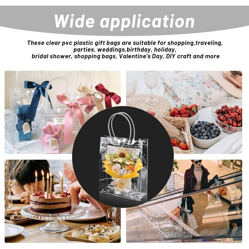 

20/40 Clear Gift Bags with Handle Valentine's, Reusable Party Favor Bags, Transparent Gift Wrap Bags for Thanksgiving
