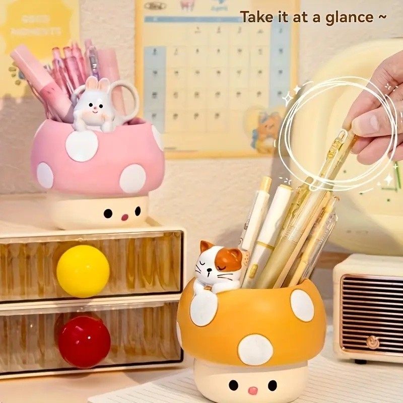 

Fun Mushroom Pencil Holder for Desk Lightweight Multipurpose Storage Box for Home Office & Art Supplies Stationery Collectors