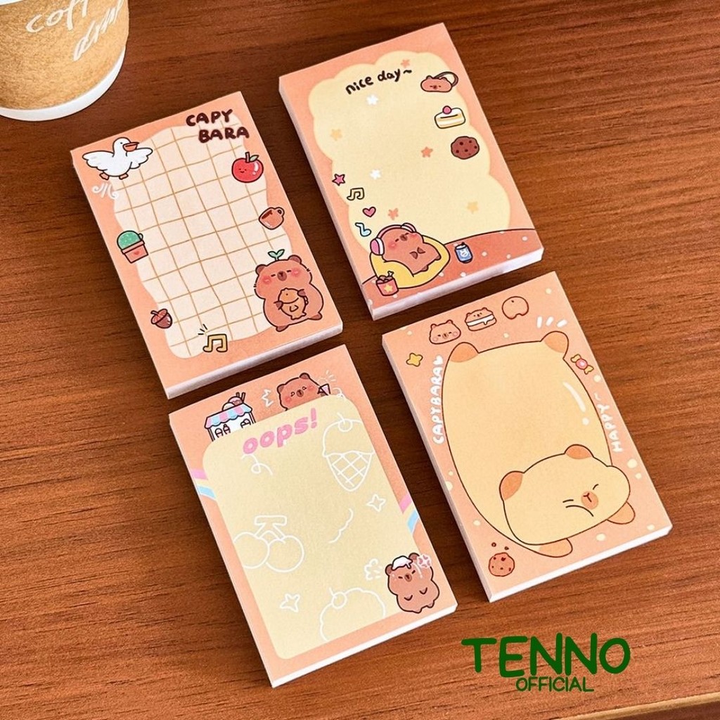 

TENNO Sticky Notes Kertas Catatan Lucu Capybara Perekat 6x9 cm 50 Lembar Random Stick Note