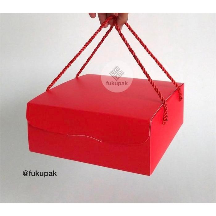Box Handle Tali 22x22 | Kotak Kue Spiku Cake Roti Dessert Box (10pcs) - Merah