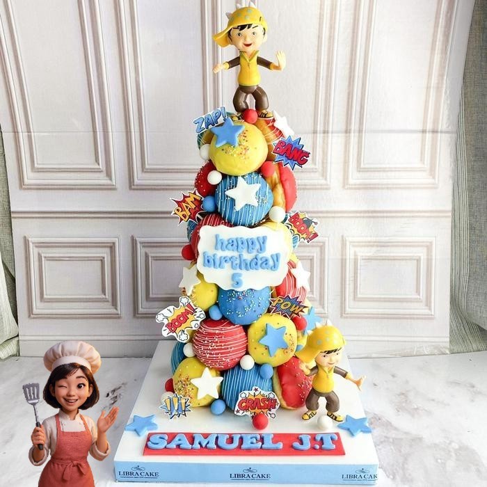 

Donat/Donat ulang tahun/Donat ultah tower Tema Boboiboy/Donat tower Catering Malang DMT