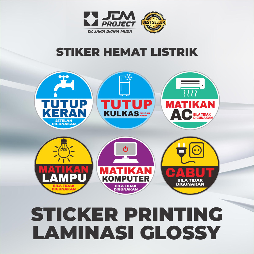 

JDM Project - stiker vinyl anti air waterproof MATIKAN LAMPU, TUTUP KERAN, MATIKAN AC, MATIKAN KOMPUTER, CABUT STREKER, HEMAT LISTRIK