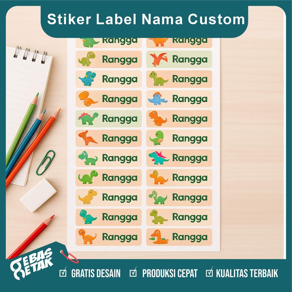 

[Isi 105 Pcs] Stiker Label Nama Custom Waterproof Ukuran S Tahan Air Cocok untuk Anak Sekolah
