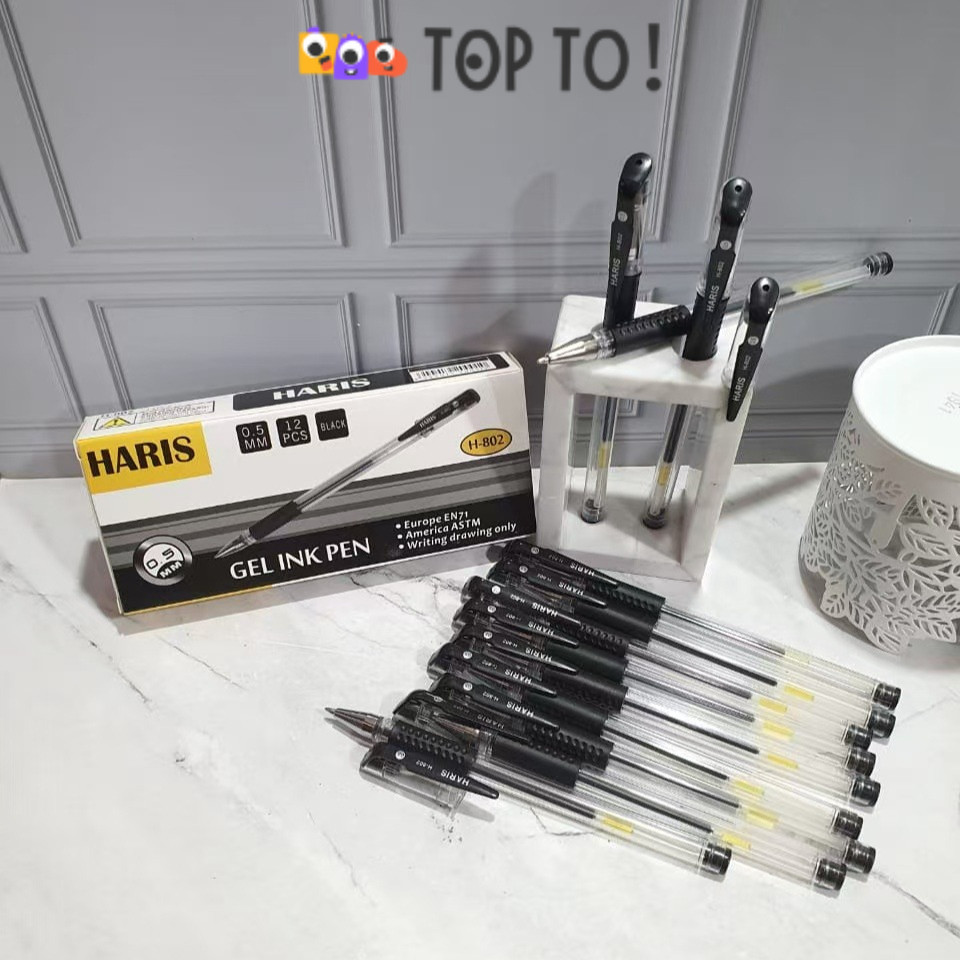 

(12 pcs) Gel Pen Haris Tinta Hitam Pulpen Pena Murah 0.5 / 0.38 mm