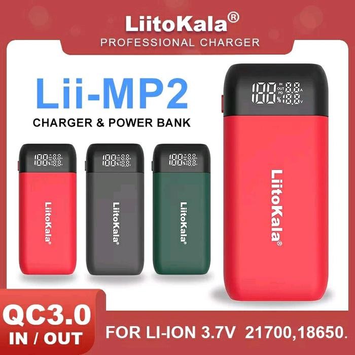 promo Lii-MP2 CHARGER POWERBANK PORTABLE USB C 18650 21700 PD QC 3.0 - MERAH
