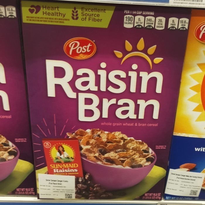 

post raisin bran sereal cereal whole grain 471gr