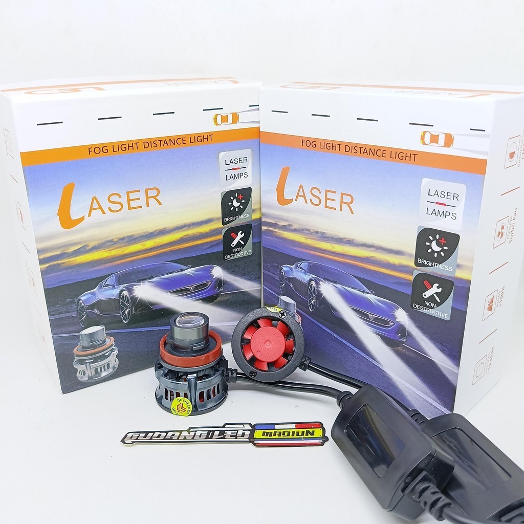 Lampu Led Laser H11 Mini Projector Led Foglamp Lampu Utama Mobil Sepasang