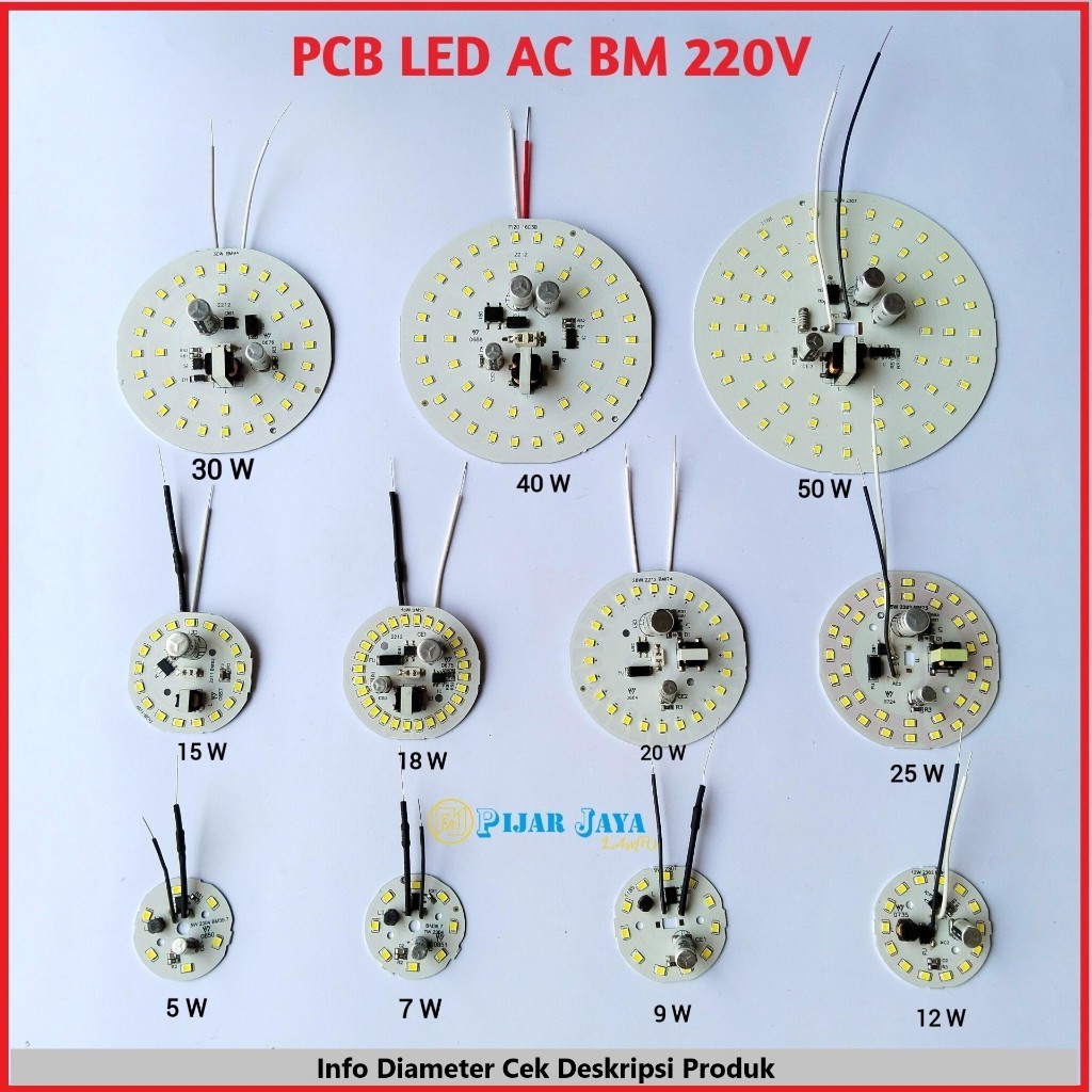 PCB LED AC BM Watt Lengkap 5 7 9 12 15 18 20 25 30 40 50 Watt DOB Mata LED AC Modul Mesin Lampu LED
