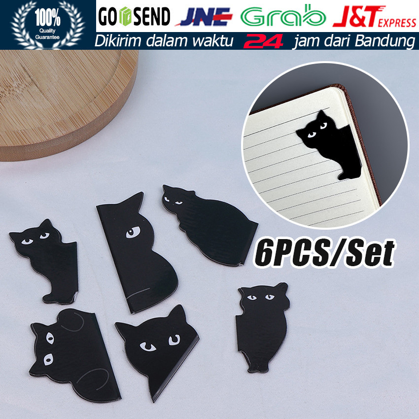

6Pcs/Set Black Cat Bookmark For Books Cute Cartoon Magnetic Page Clips Marker Unique Reading