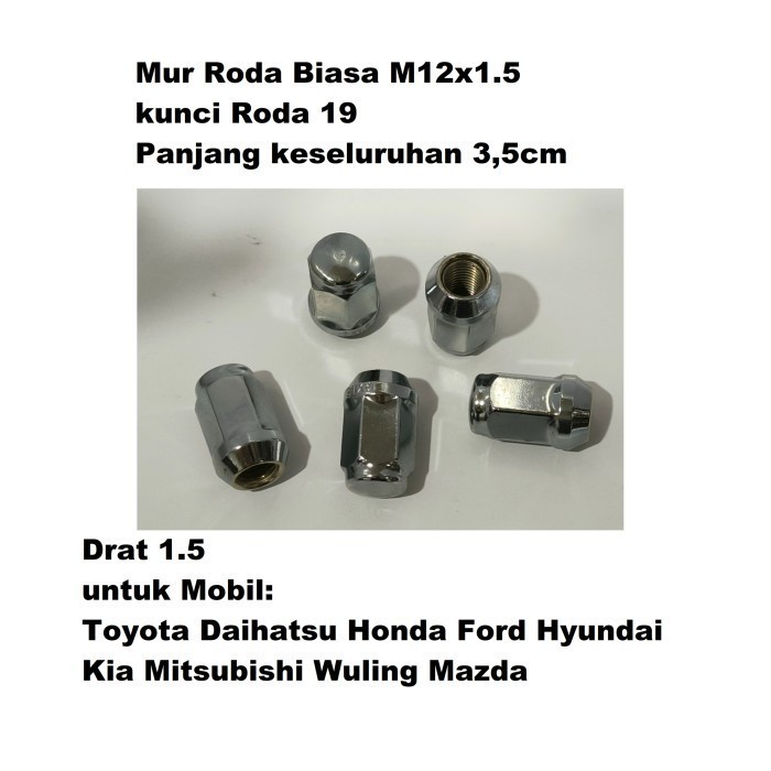 Mur Racing Roda Mobil M12 x 1.5 - 19 chrome  Drat 1.5 Kunci Roda 19 panjang 3,5cm  untuk Mobil Merek