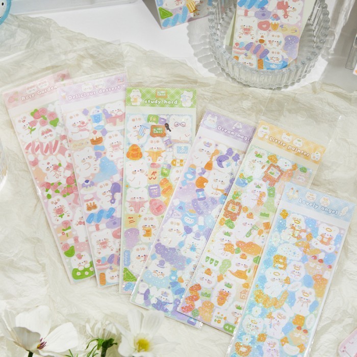 

Sticker Dekorasi Bunny And Bear PET PVC Sticker Anak Lucu Animal Edition 1 Sheet