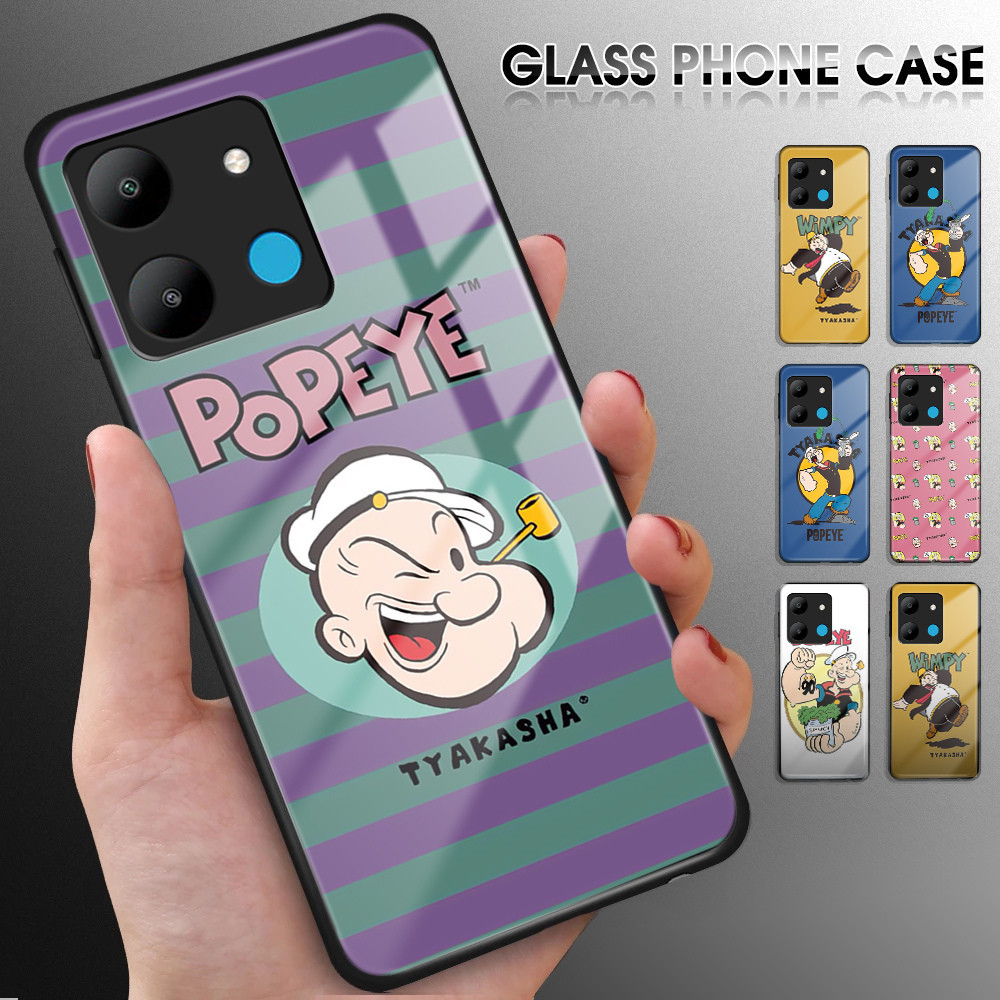 Untuk Infinix Smart 8 7 HD 6 5 Luxury Soft Edge Anime Popeye Glossy Casing Tempered Glass Shockproof