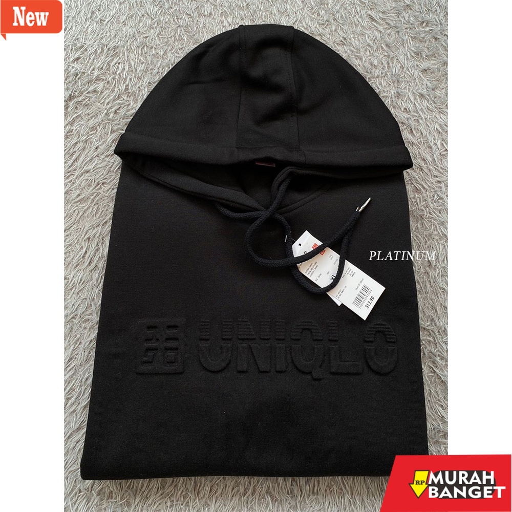 hoodie pria recomended shopee HOODIE JAKET SWEATER UNIQLO EMBOSS - SABLON TIMBUL HITAM PREMIUM QUALI