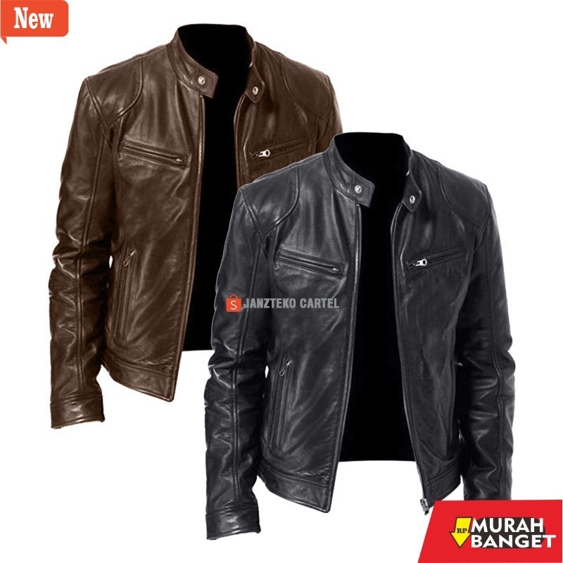 jaket kulit pria garut JNK x HUGO - Jaket Pria Bahan Kulit Sintetis Viena PU Synthetic Leather Origi