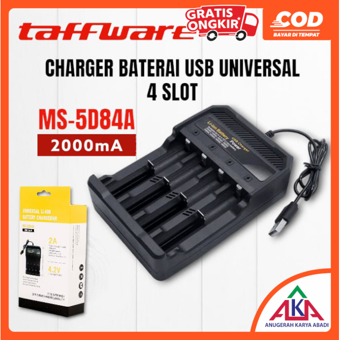 TAFFWARE Charger Baterai MS-5D84A Lithium Li-Ion USB Plug Fast Charging 2A Universal 4 Slot LED 1450