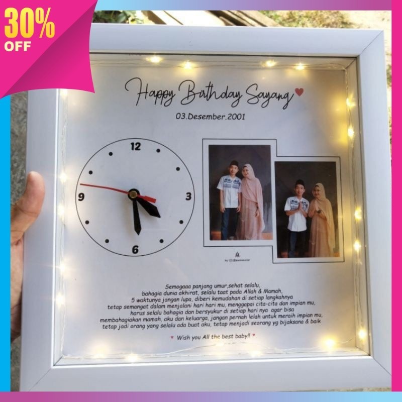 Kado Unik Wisuda Hampers Lebaran Ulang tahun / 25x25cm jam dinding lampu hias LED scrap box bingkai 