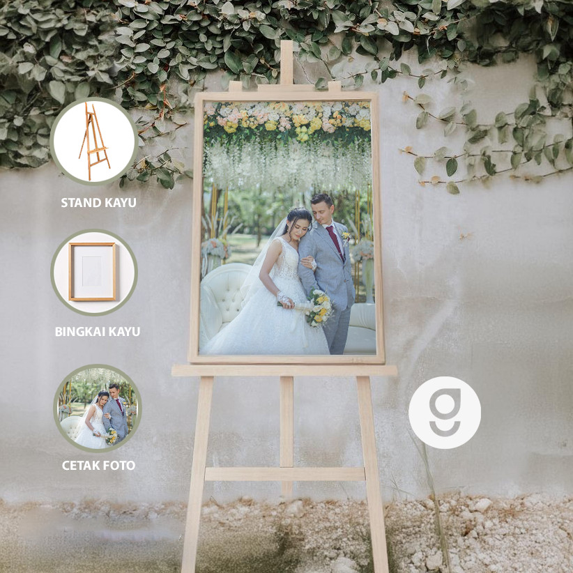 3in1 Paket Cetak Foto Prewedding + Bingkai + Stand Ukuran 12R (30x40cm) Custom Cetak Foto 12R Cetak 