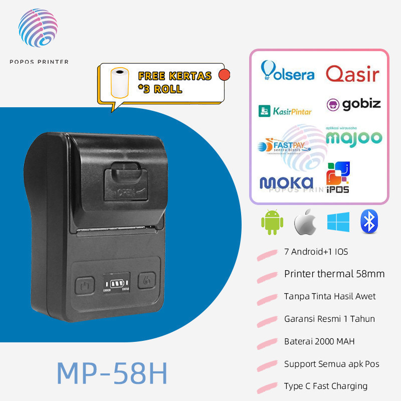 Thermal Printer 58mm Thermal Printer Bluetooth Printer Portable Tanpa Tinta Thermal Printer Label