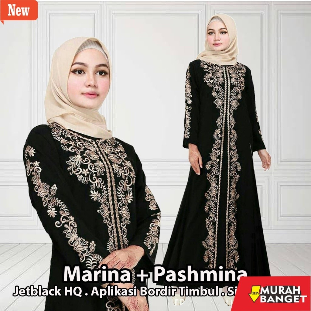 abaya shopee haul 2024 Baju Gamis Abaya Turkey 213 Bordir Gold Abaya Hitam Dubai Turki Arab Size S M